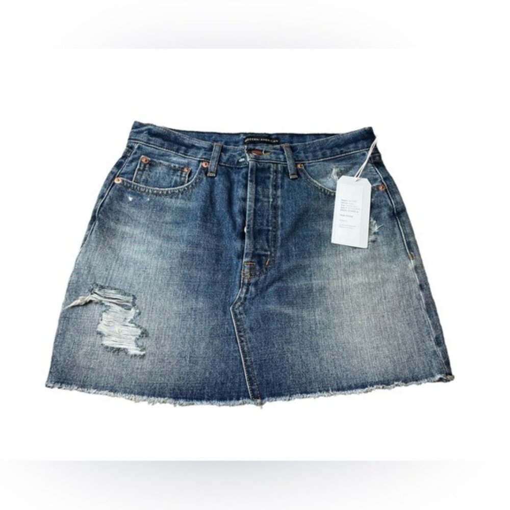 Modern American Womens Melrose Skirt Blue Size 27 Cotton Button-Fly Frayed Hem